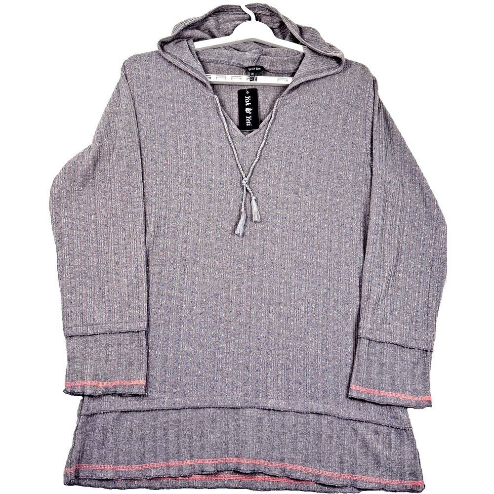 Yak & Yeti Women Rib Tunic XL Gray Colorful Fleck Stitching Raglan Sleeve Tassel